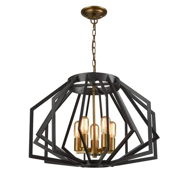 GAMBA Pendant Lamp Light Interior ES X 5 Antique Brass Wide Angular Cage OD600mm