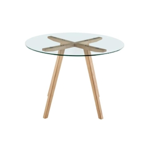 Gina Round Glass Kitchen Dining Table 106cm Wooden Legs - Natural - Natural