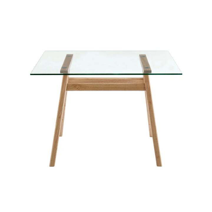 Gigi Rectangular Glass Kitchen Dining Table 106cm Wooden Legs - Natural - Natural