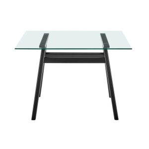 Gigi Rectangular Glass Kitchen Dining Table 106cm Wooden Legs - Black - Black