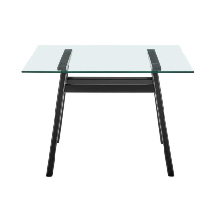 Gigi Rectangular Glass Kitchen Dining Table 106cm Wooden Legs - Black - Black
