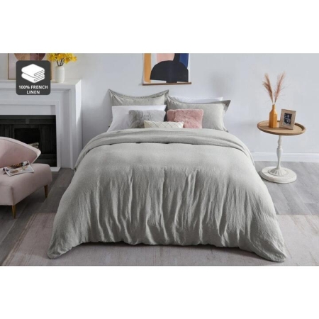 Gabriel French Linen Chambray Quilt Cover Set - Grey