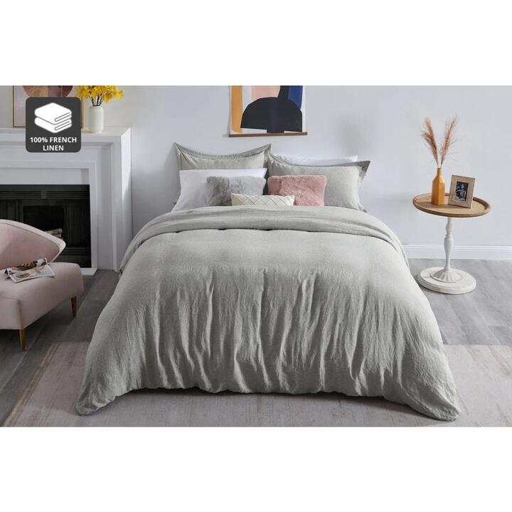 Gabriel French Linen Chambray Quilt Cover Set - Grey