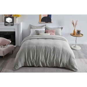 Gabriel French Linen Chambray Quilt Cover Set - Grey