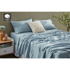 Gabriel French Linen Chambray Bed Sheet Set - Blue