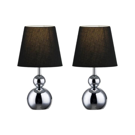Elvin Classic Minimalist Touch Iron Table Lamp Light Fabric Shade - Chrome and Black