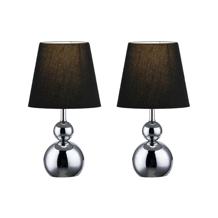 Elvin Classic Minimalist Touch Iron Table Lamp Light Fabric Shade - Chrome and Black