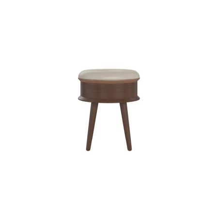 Ethan Wooden Leather Stool with Seat Pad - Leather