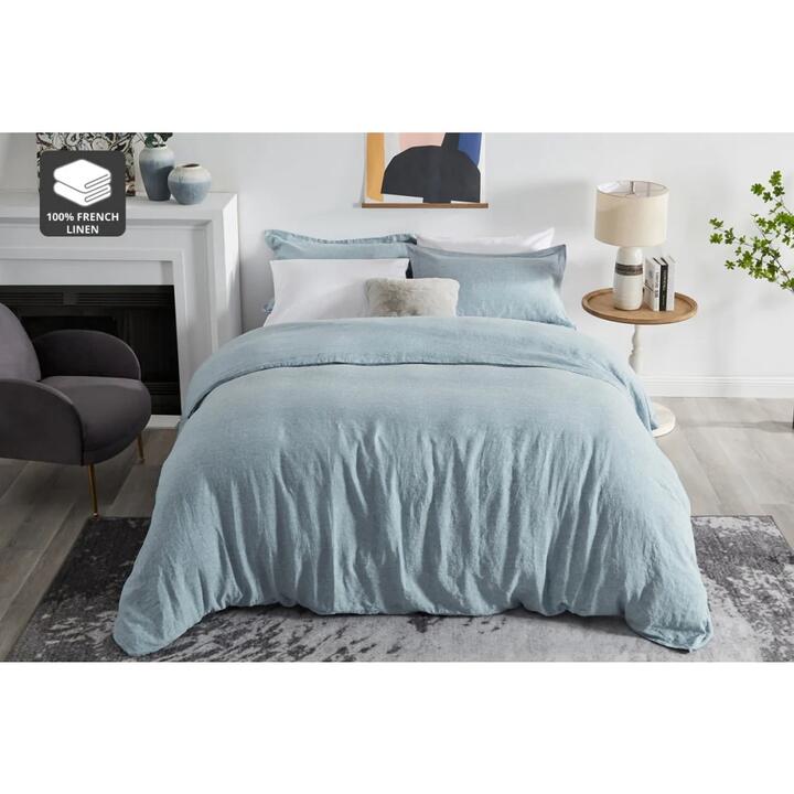 Gabriel French Linen Chambray Quilt Cover Set Blue - Double
