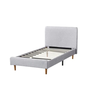 Design Square Fabric Bed Frame With Bed Head King Single Size Solid Wood Legs Light Grey