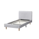 Design Square Fabric Bed Frame With Bed Head Double Size Solid Wood Legs Light Grey