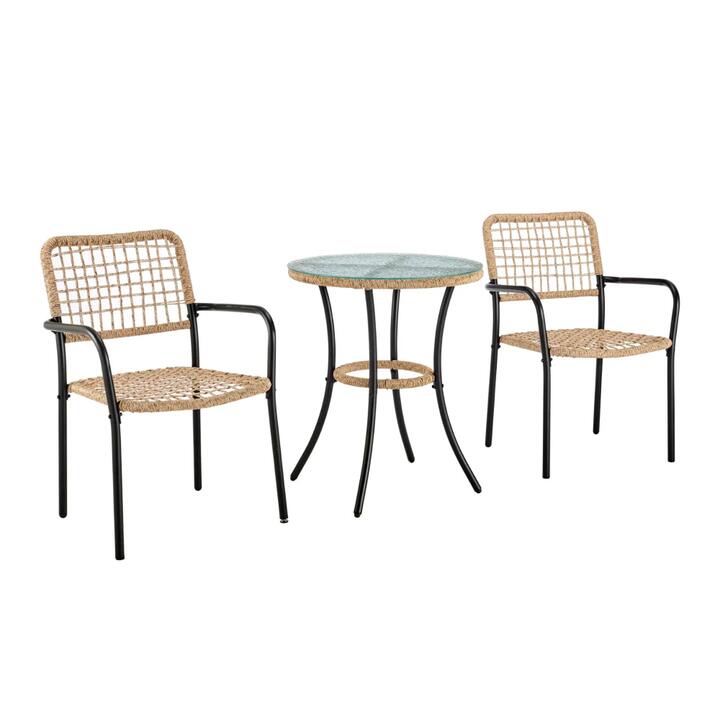 Design Square Eman Outdoor 3-Pcs Chairs and Table Wicker PE Rattan Setting