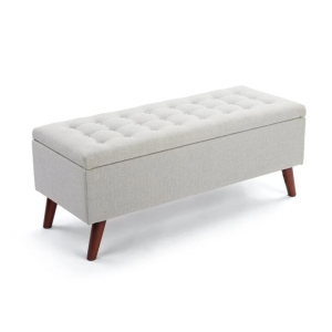 Design Square Demi Tufted Fabric Storage Ottoman Bench Foot Stool - Light Beige
