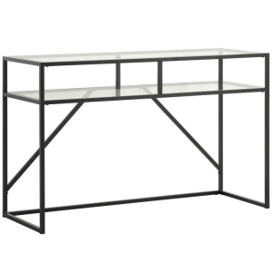 Design Square Diego Tempered Glass Console Hall Table Metal Frame - Black