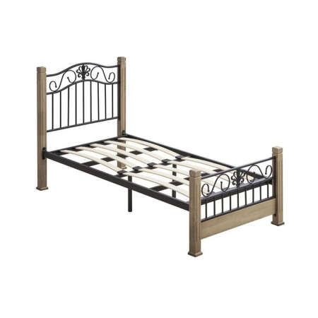 Cosmo Single Size Bed Frame Wooden Pole Black Metal Frame - Maple