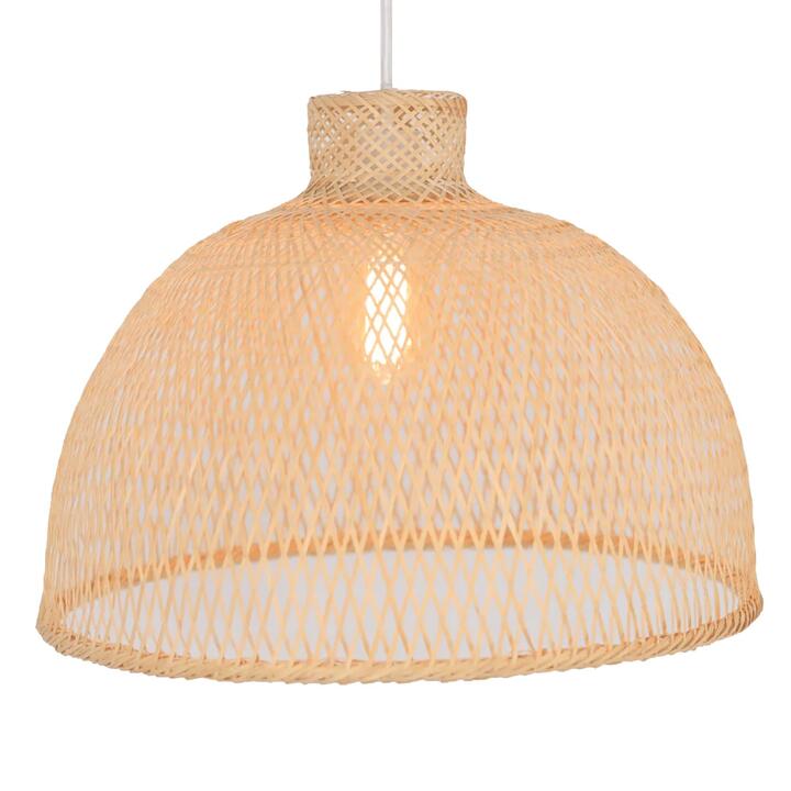 New Oriental Dome Modern Oriental Wooden Hand-Woven Bamboo Pendant Lamp Light - Natural