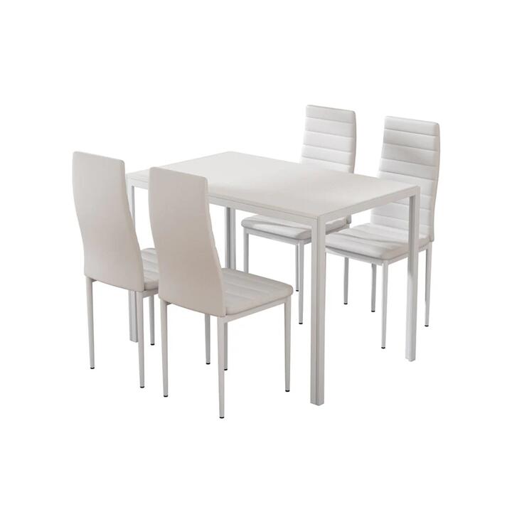 Dining Chairs and Table Dining Set 4 Chair Set Of 5 Wooden Top White