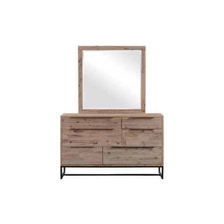 Dresser with 6 Storage Drawers in Solid Acacia & Veneer With Mirror