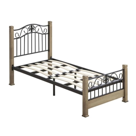 Cosmo King Single Size Bed Frame Wooden Pole Black Metal Frame - Maple