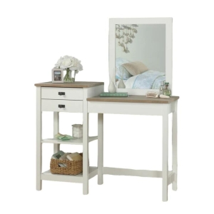 Design Square Cottage Road Wooden Vanity Dressing Make-Up Table W/ Mirror Soft White