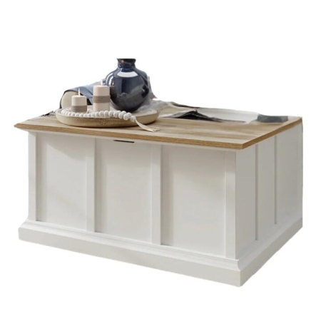 Design Square Cottage Road Wooden Country Large Storage Coffee Table Natural/White