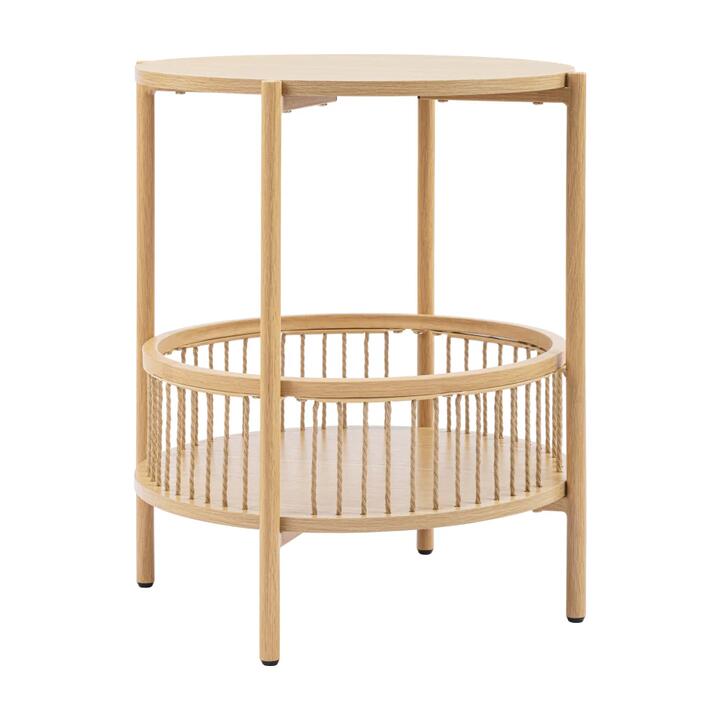 Design Square Connel Round Wooden End Lamp Side Table W/ Shelf Oak