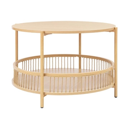 Design Square Connell Round Wooden Coffee Table W/ Shelf Oak