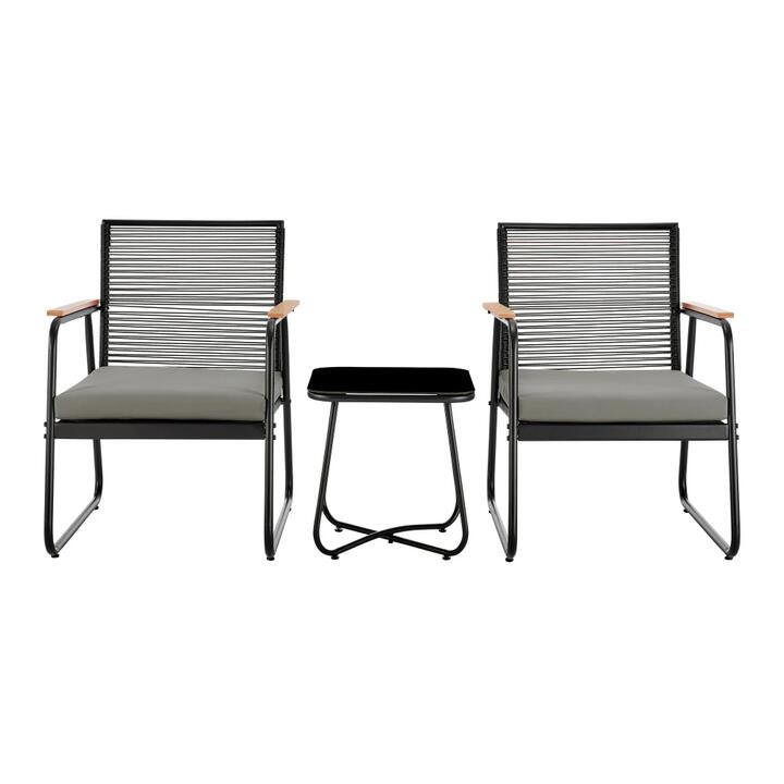 Design Square Cus 3Pc Outdoor Chairs & Side Table Setting Black