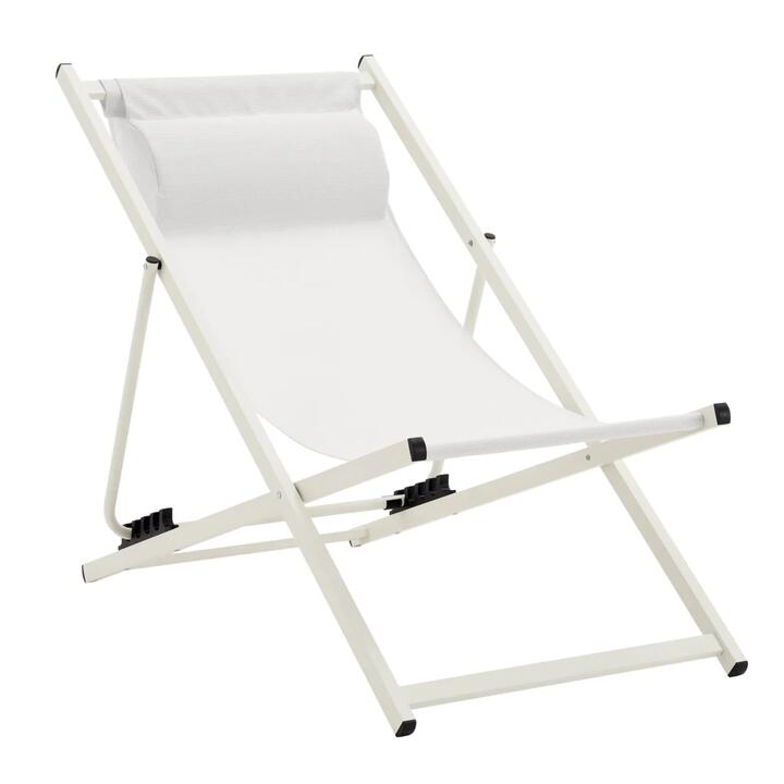 Design Square Duka Outdoor Relaxing Lounge Accent Folding Steel Patio Beach Chair White