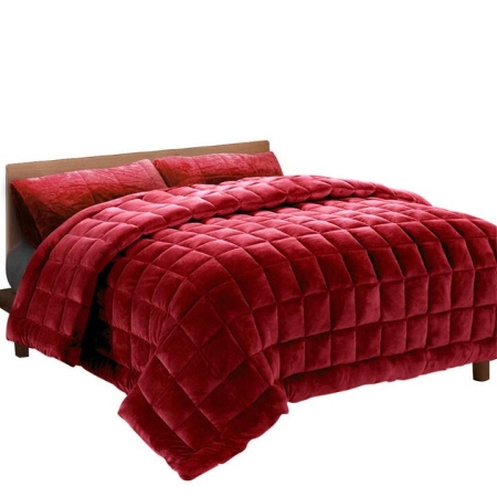 Bedding Faux Mink Quilt Comforter Throw Blanket Winter Burgundy Queen
