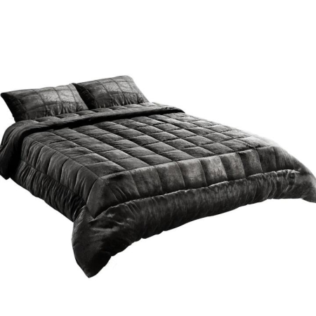 Bedding Faux Mink Quilt Plush Throw Blanket Comforter Duvet Cover Charcoal Double