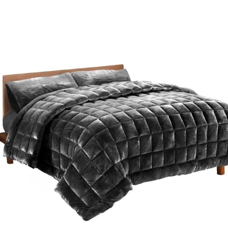 Bedding Faux Mink Quilt Comforter Throw Blanket Doona Charcoal Queen