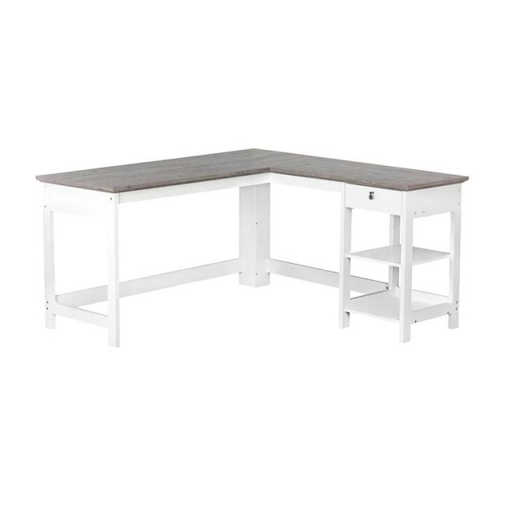 Maestro Furniture Broweville Corner L-Shaped Office Study Desk 150cm - Grey Oak & White