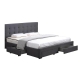 Bed Frame Base With Storage Drawer Mattress Wooden Fabric Queen Dark Grey
