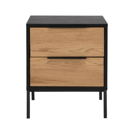 Design Square Barbara Modern Scandinavian Nightstand Bedside Table W/ 2 Drawers - Black/Oak