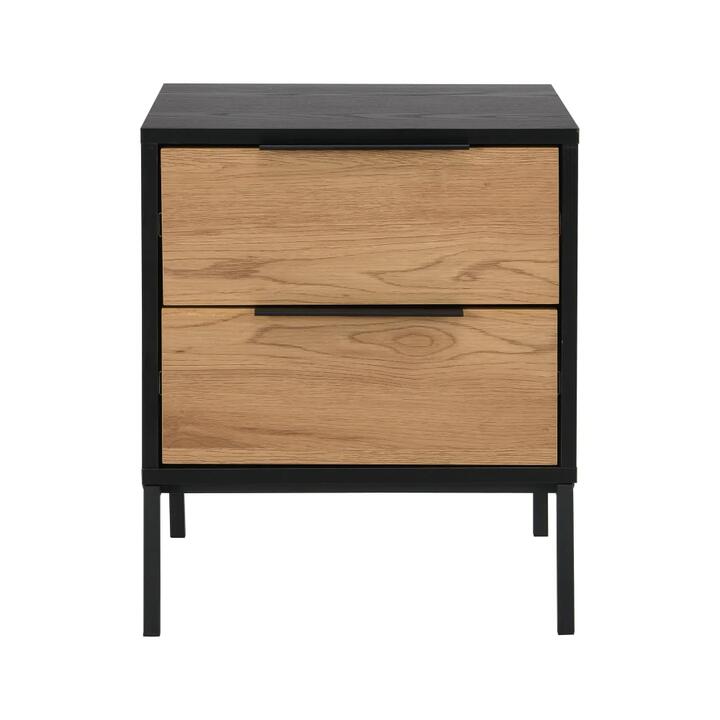 Design Square Barbara Modern Scandinavian Nightstand Bedside Table W/ 2 Drawers - Black/Oak