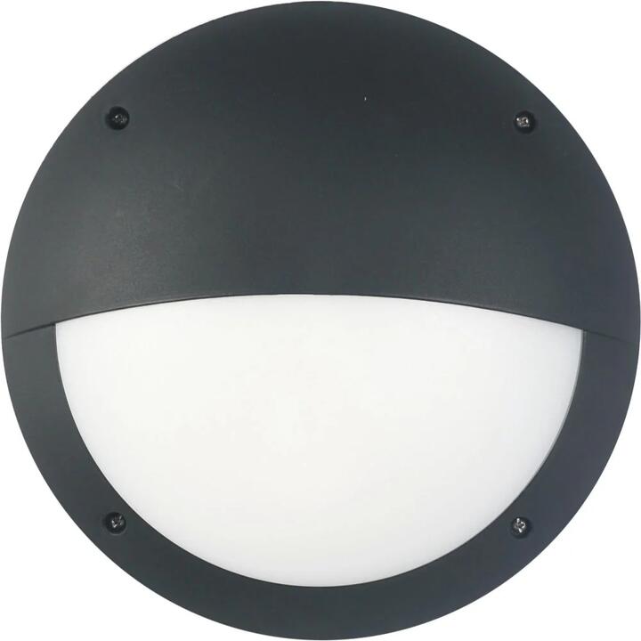 Bulkhead Wall Light Lamp 12W Round Black 4000K IP66 OD300mm Eyelid 500LM