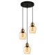 CHAMPAN Pendant Lamp Light Interior ES X 3 72W Bronze Amber Glass Ellipse Round Base
