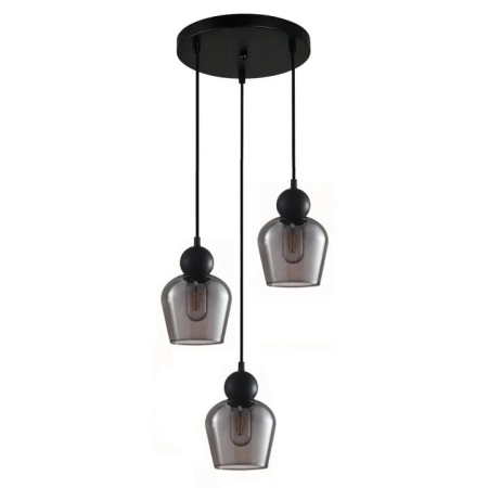 CHAMPAN Pendant Lamp Light Interior ES 3X72W Black Smoke Glass Ellipse Round Base