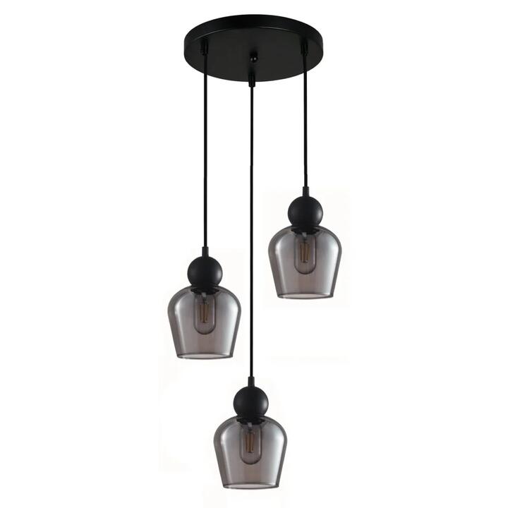 CHAMPAN Pendant Lamp Light Interior ES 3X72W Black Smoke Glass Ellipse Round Base