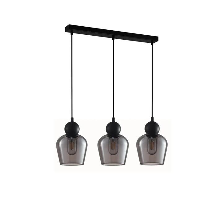 CHAMPAN Pendant Lamp Light Interior ES 3X72W Black Smoke Glass Ellipse Square Base