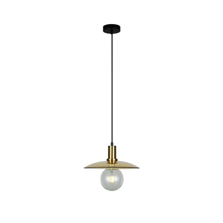 CHAPEAU Pendant Lamp Light Interior ES Amber Glass Coolie with Antique Brass Highlight OD300mm