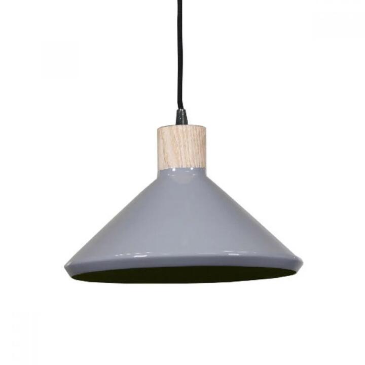 Benson Classic Metal Cone Cord Drop Pendant Light Lamp - Veneer & Grey Luminous Green Inside