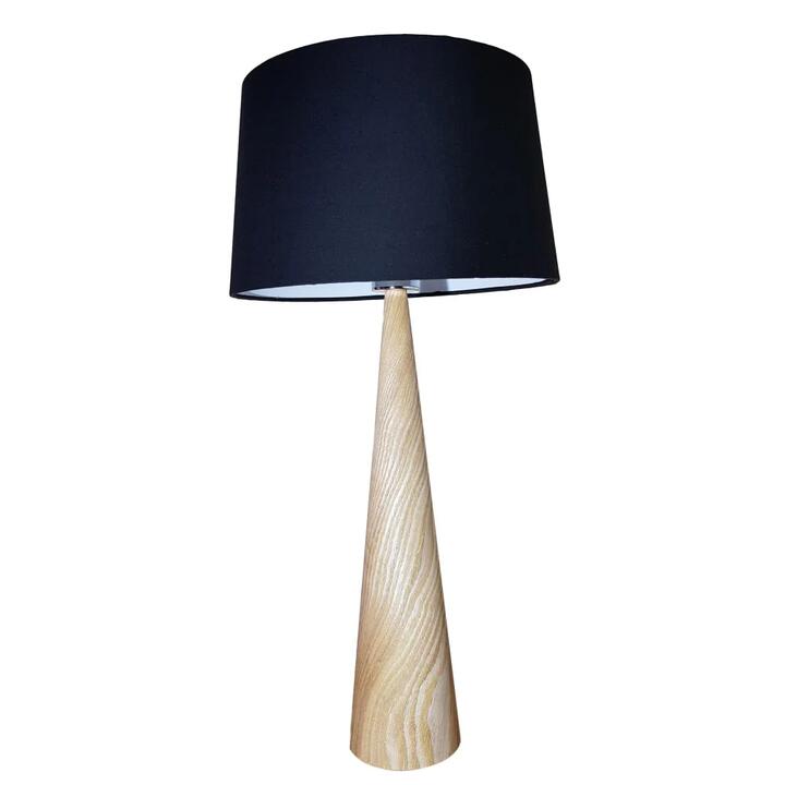 Biore Elegant Metal Body Classic Table Lamp Fabric Shade - Wood and Black Fabric