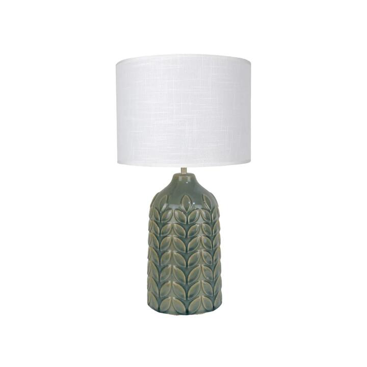 Benya Contemporary Patterned Ceramic Table Lamp Light Linen Drum Shade -  Green
