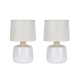 Bright Nurture Set of 2 Minimalist Ivory Ceramic Table Lamp Light Linen Drum Shade - White
