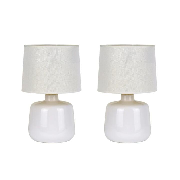 Bright Nurture Set of 2 Minimalist Ivory Ceramic Table Lamp Light Linen Drum Shade - White