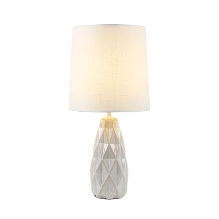 Belyse Modern Textured Ceramic Table Lamp Light Linen Drum Shade - White
