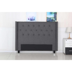 Bed Head Queen Charcoal Headboard Upholstery Fabric Studded Buttons