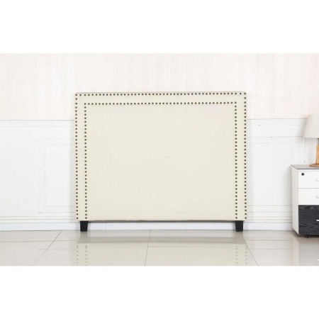 Bed Head Queen White Headboard Upholstery Fabric Studded Buttons